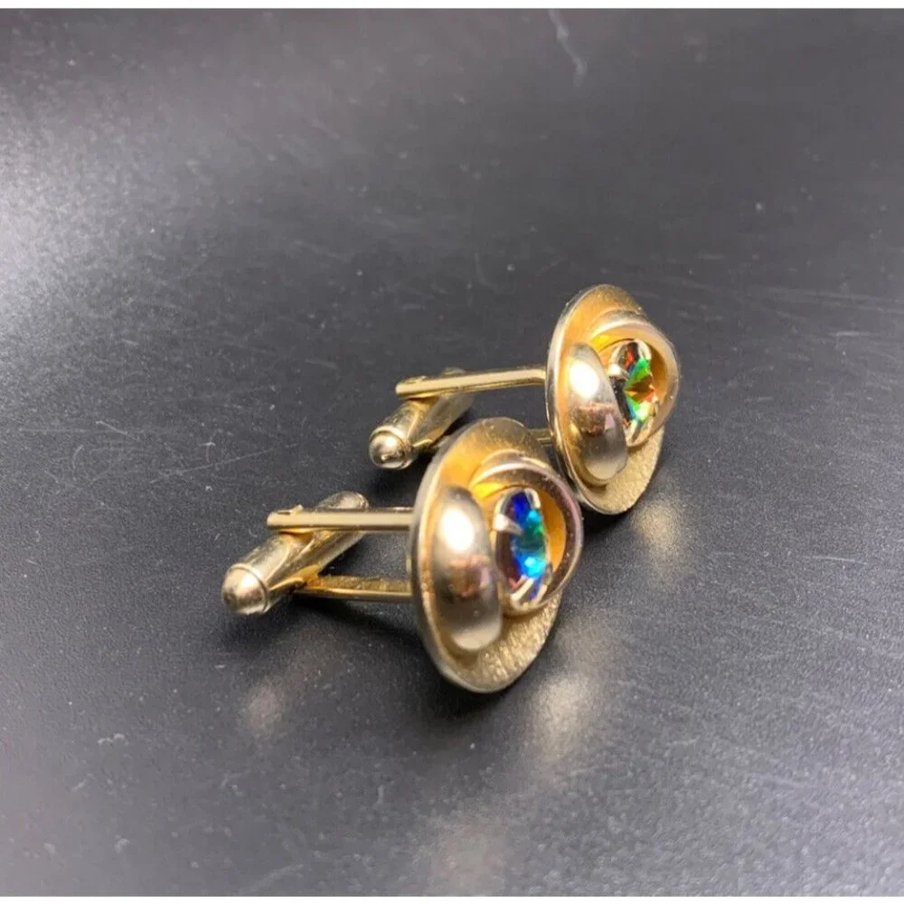 Vintage Shields Watermelon Rivoli Rhinestone Cufflinks